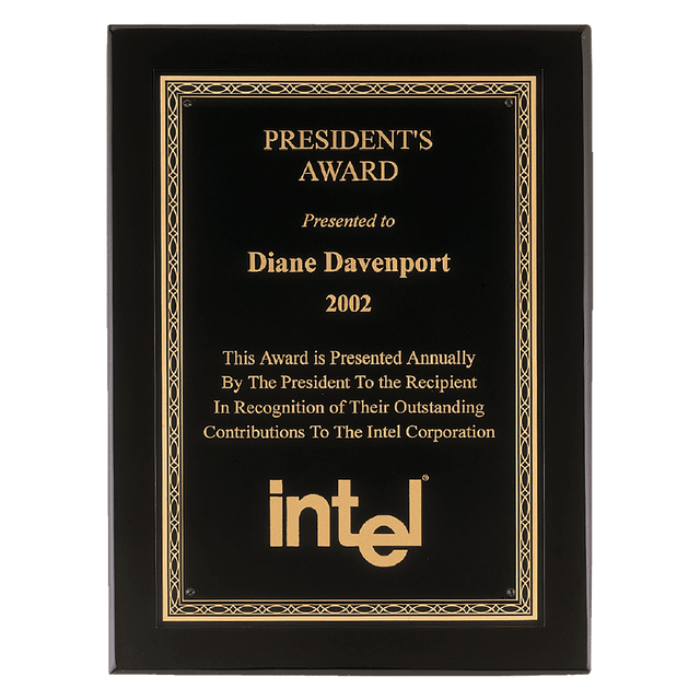 8" x 10" Airflyte Premium Black Piano Finish Plaque with Gold Florentine Border Laserable Black Brass Plate