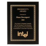 Black Piano Finish Plaque with Gold Florentine Border Laserable Black Brass 9" x 12" Airflyte Premium Plate