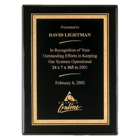 11" x 14" Airflyte Premium Black Piano Finish Plaque with Gold Florentine Border LaserFX Plate