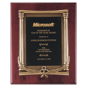 10 1/2" x 13" Rosewood Piano Finish Plaque, Antique Bronze Frame Casting, Black Brass Plate