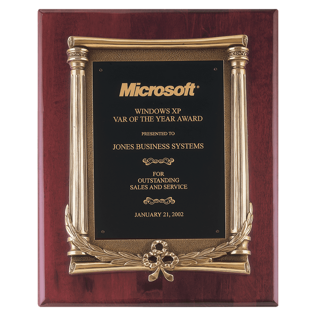 10 1/2" x 13" Rosewood Piano Finish Plaque, Antique Bronze Frame Casting, Black Brass Plate