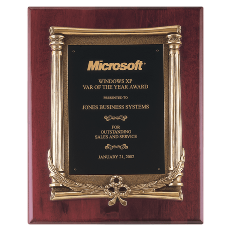 Rosewood Piano Finish Plaque, Antique Bronze Frame Casting, Black Brass 10 1/2" x 13" Plate