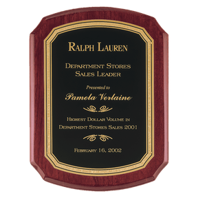101/2" x 13" Airflyte Rosewood Piano Finish Plaque with Black/Gold Florentine Border LaserFX Plate