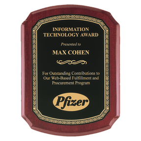 8" x 10" Airflyte Rosewood Piano Finish Plaque with Back Florentine Gold Border LaserFX Plate