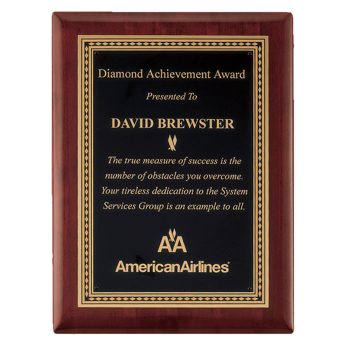 8" x 10 1/2" Airflyte Premium Rosewood Piano Finish Plaque with Gold Border Black LaserFX Plate