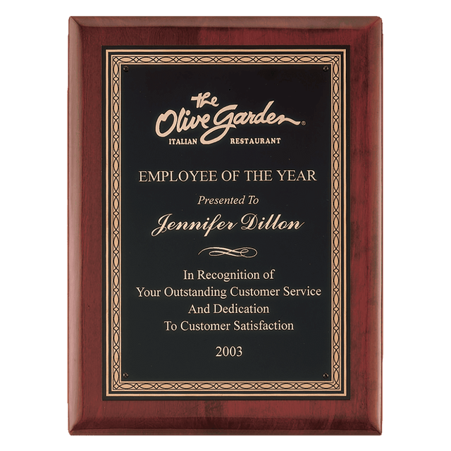 Rosewood Piano Finish Plaque with Gold Border Laserable Black Brass 7" x 9" Airflyte Premium PLate
