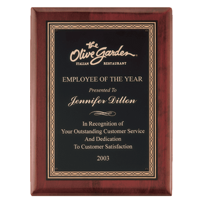 8" x 10 1/2" Airflyte Premium Rosewood Piano Finish Plaque wtih Gold Border Black Laserable Brass Plate