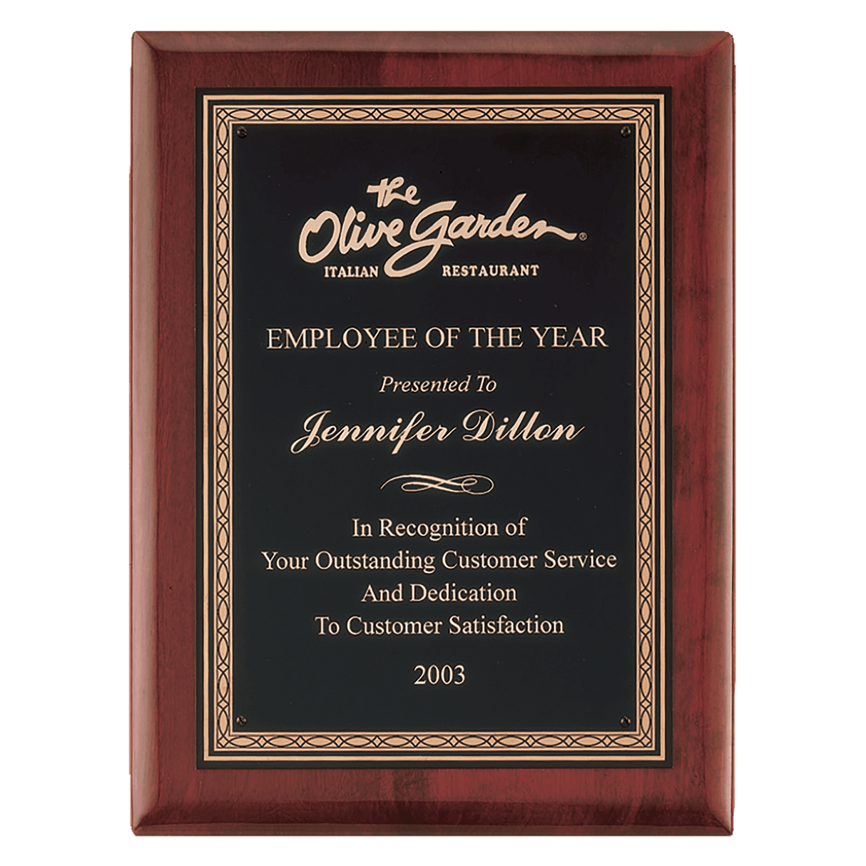 10 1/2" x 13" Airflyte Premium Rosewood Piano Finish Plaque with Gold Border Black Laserable Brass Plate