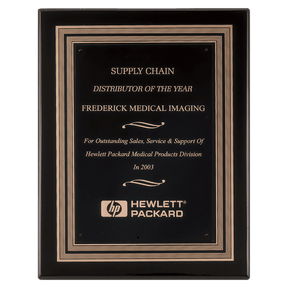 11" x 14" Black Piano Finish Plaque w/Black/Gold Embossed Back Plate & Black Brass Plate