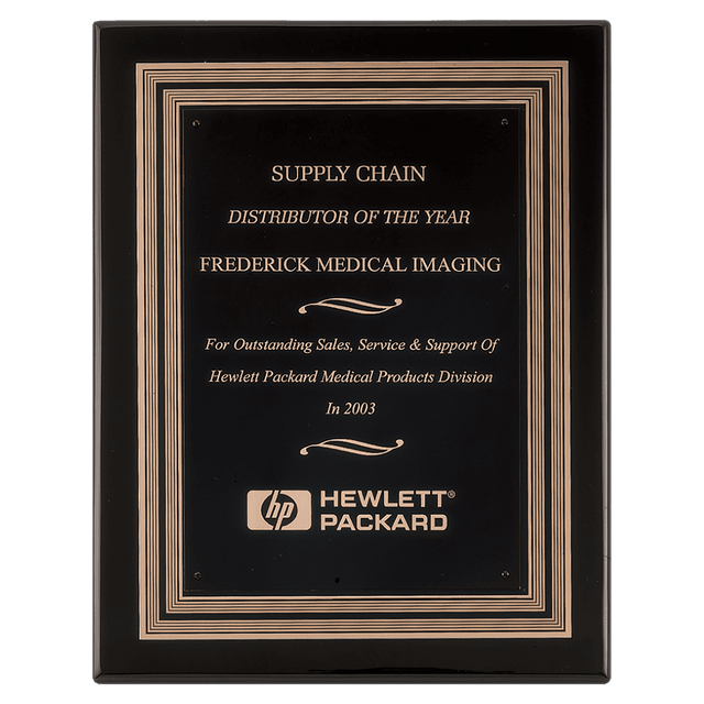 11" x 14" Black Piano Finish Plaque w/Black/Gold Embossed Back Plate & Black Brass Plate
