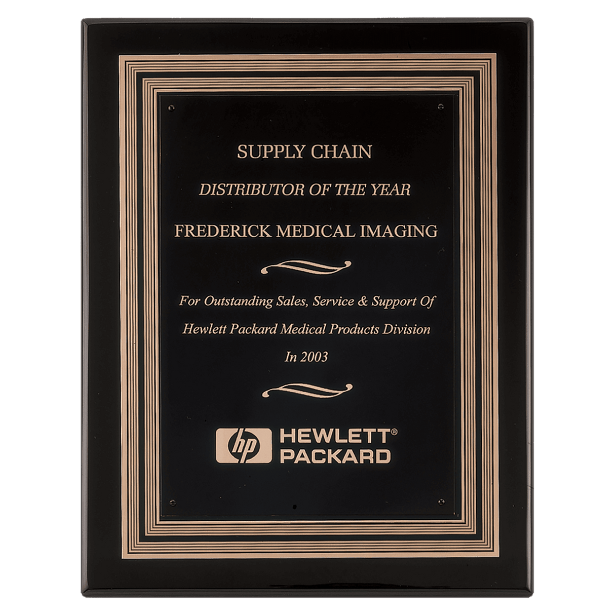 Black Piano Finish Plaque w/Black/Gold Embossed Back Plate & Black Brass 11" x 14" Plate