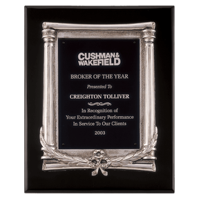 10 1/2" x 13" Black Piano Finish Plaque, Antique Silver Frame Casting & Black Aluminum Plate
