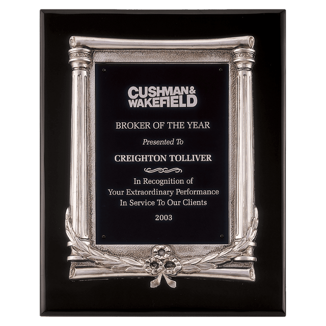 10 1/2" x 13" Black Piano Finish Plaque, Antique Silver Frame Casting & Black Aluminum Plate