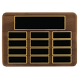 Walnut 12 Plate Perpetual Plaque with Black Brass 11" x 15"/Plates 1 1/2" x 3 3/4" American Plates