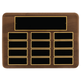 Walnut 12 Plate Perpetual Plaque with Black Brass 11" x 15"/Plates 1 1/2" x 3 3/4" American Plates