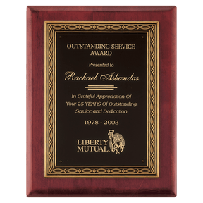 11" x 14" Rosewood Piano Finish Plaque w/Antique Bronze Cast Frame and Black Brass Plate
