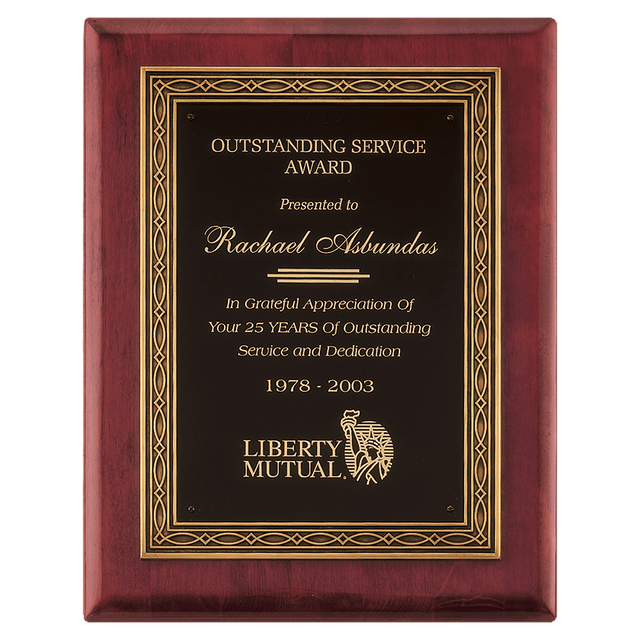 11" x 14" Rosewood Piano Finish Plaque w/Antique Bronze Cast Frame and Black Brass Plate