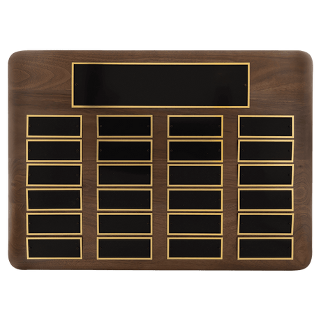 15" x 21"/Plates 1 1/2" x 3 3/4" American Walnut 24 Plate Perpetual Plaque with Black Brass Plates