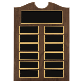 11" x 15"/Plates 1 1/2" x 3 3/4" American Walnut 12 Plate Perpetual Plaque with Black Brass Plates