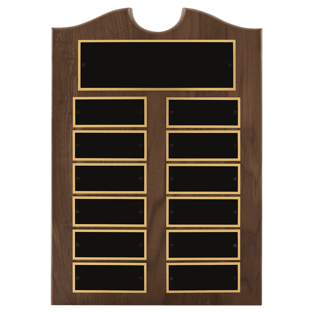 11" x 15"/Plates 1 1/2" x 3 3/4" American Walnut 12 Plate Perpetual Plaque with Black Brass Plates