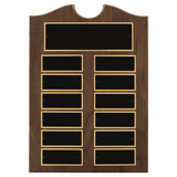 Walnut 12 Plate Perpetual Plaque with Black Brass 2 11" x 15"/Plates 1 1/2" x 3 3/4" American Plates