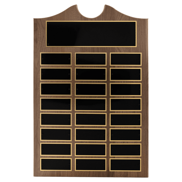 14" x 20"/Plates 1 1/2" x 3 3/4" American Walnut 24 Plate Perpetual Plaque with Black Brass Plates