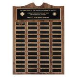 Walnut 48 Plate Perpetual Plaque with Black Brass 2 20" x 30"/Plates 1 1/2" x 3 3/4" American Plates