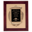 14" x 17" Rosewood Piano Finish Frame with Antique Bronze Casting          with Black LaserFX Plate on Brushed Gold Metal Background
