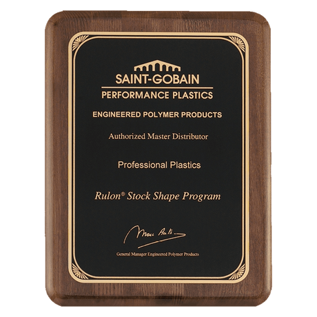 9" x 12" Airflyte Premium Walnut Piano Finish Plaque with Gold Florentine Border LaserFX Plate