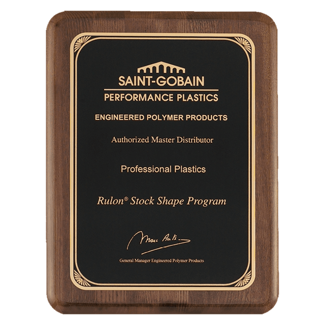 9" x 12" Airflyte Premium Walnut Piano Finish Plaque with Gold Florentine Border LaserFX Plate