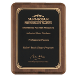Walnut Piano Finish Plaque with Gold 9" x 12" Airflyte Premium Florentine Border LaserFX Plate