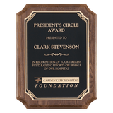 Walnut Piano Finish Plaque with Gold Florentine Border Black 9" x 12" Airflyte LaserFX Plate