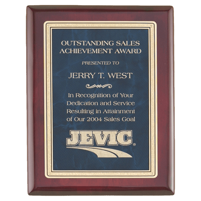 7" x 9" Rosewood Piano Finish Plaque with a Sapphire Marble/Gold FlorentineDesign LaserFX Plate