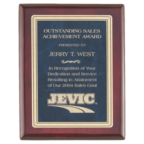 10 1/2" x 13" Rosewood Piano Finish Plaque with a Sapphire Marble/Gold Florentine Design LaserFX Plate