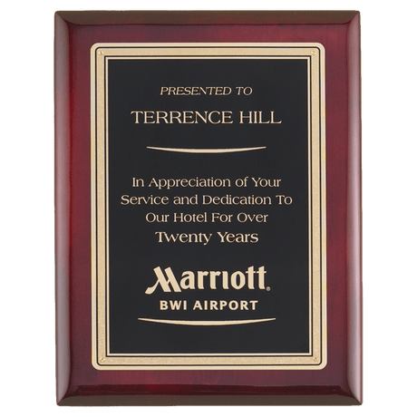 Airflyte Premium Rosewood Piano Finish Plaque with Gold Border Black LaserFX Plate