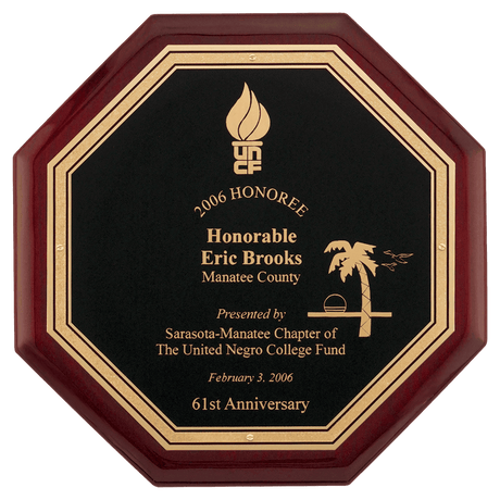 10" x 10" Octagonal Rosewood Piano Finish Plaque with Black Florentine LaserFX Plate