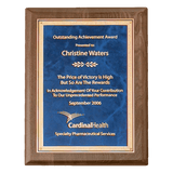 Walnut Piano Finish Plaque with Gold 7" x 9" Airflyte Premium Florentine Border Sapphire Marble LaserFX Plate