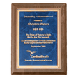 8" x 10 1/2" Airflyte Premium Walnut Piano Finish Plaque with Gold Florentine Border Sapphire Marble LaserFX Plate
