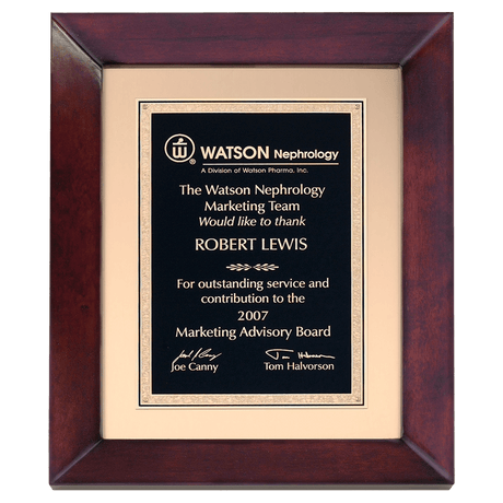 12" x 15" Airflyte Cherry Finish Frame wtih Gold Metal Background and Black and Gold LaserFX Florentine Border Plate