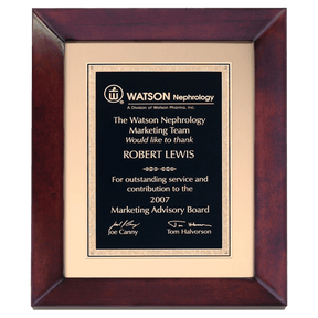 12" x 15" Airflyte Cherry Finish Frame wtih Gold Metal Background and Black and Gold LaserFX Florentine Border Plate