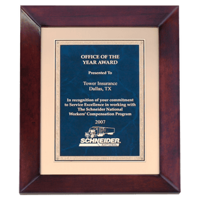 12" x 15" Airflyte Cherry Finish with Gold Metal Background and Sapphire Marble and Gold Florentine Border LaserFX Plate