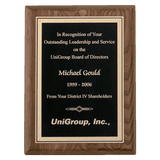 Walnut Piano Finish Plaque with Textured Black/Gold 7" x 9" Airflyte Florentine Border LaserFX Plate