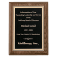 9" x 12" Airflyte Walnut Piano Finish Plaque with Textured Black/Gold Florentine Border LaserFX Plate