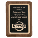 Walnut Piano Finish Plaque with Gold Florentine Border Textured Black 2 7" x 9" Airflyte Premium LaserFX Plate