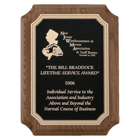8" x 10 1/2" Airflyte Premium Walnut Piano Finish Plaque with Gold Florentine Border Textured Black LaserFX Plate
