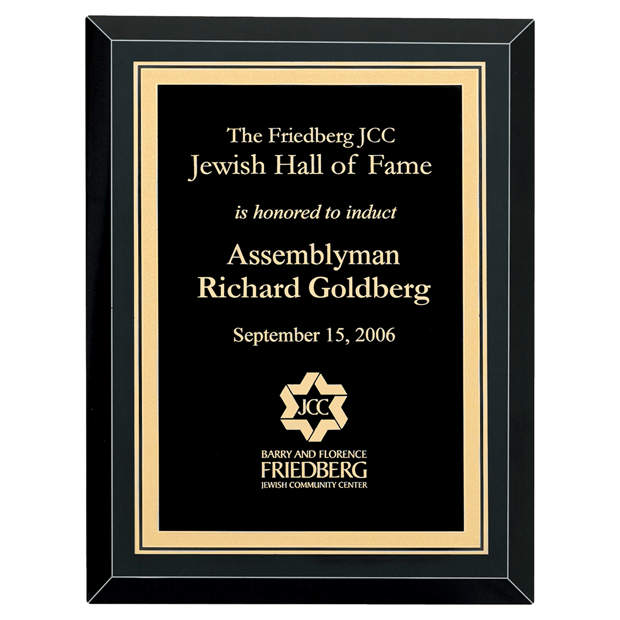 8" x 10" Airflyte Premium Black Mirror Glass Plaque with Gold Florentine Border LaserFX Plate