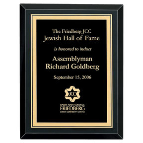 9" x 12" Airflyte Premium Black Mirror Glass Plaque with Gold Florentine Border LaserFX Plate