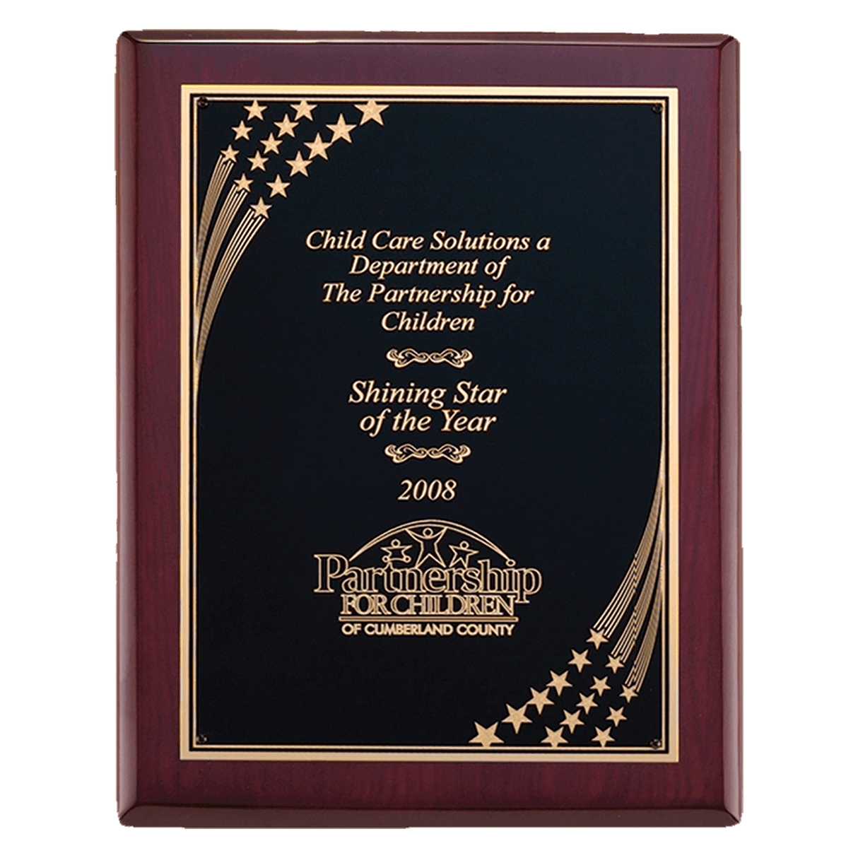 7" x 9" Airflyte Rosewood Piano Finish Plaque with Gold Florentine Star Border LaserFX Plate