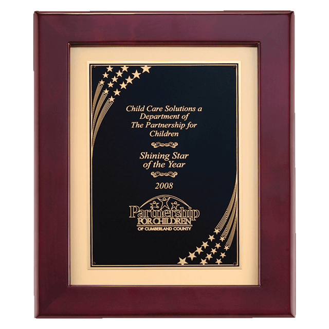 12" x 15" Airflyte Rosewood Piano Finish Frame with Gold Metal Background and Florentine Design Star Border Plate