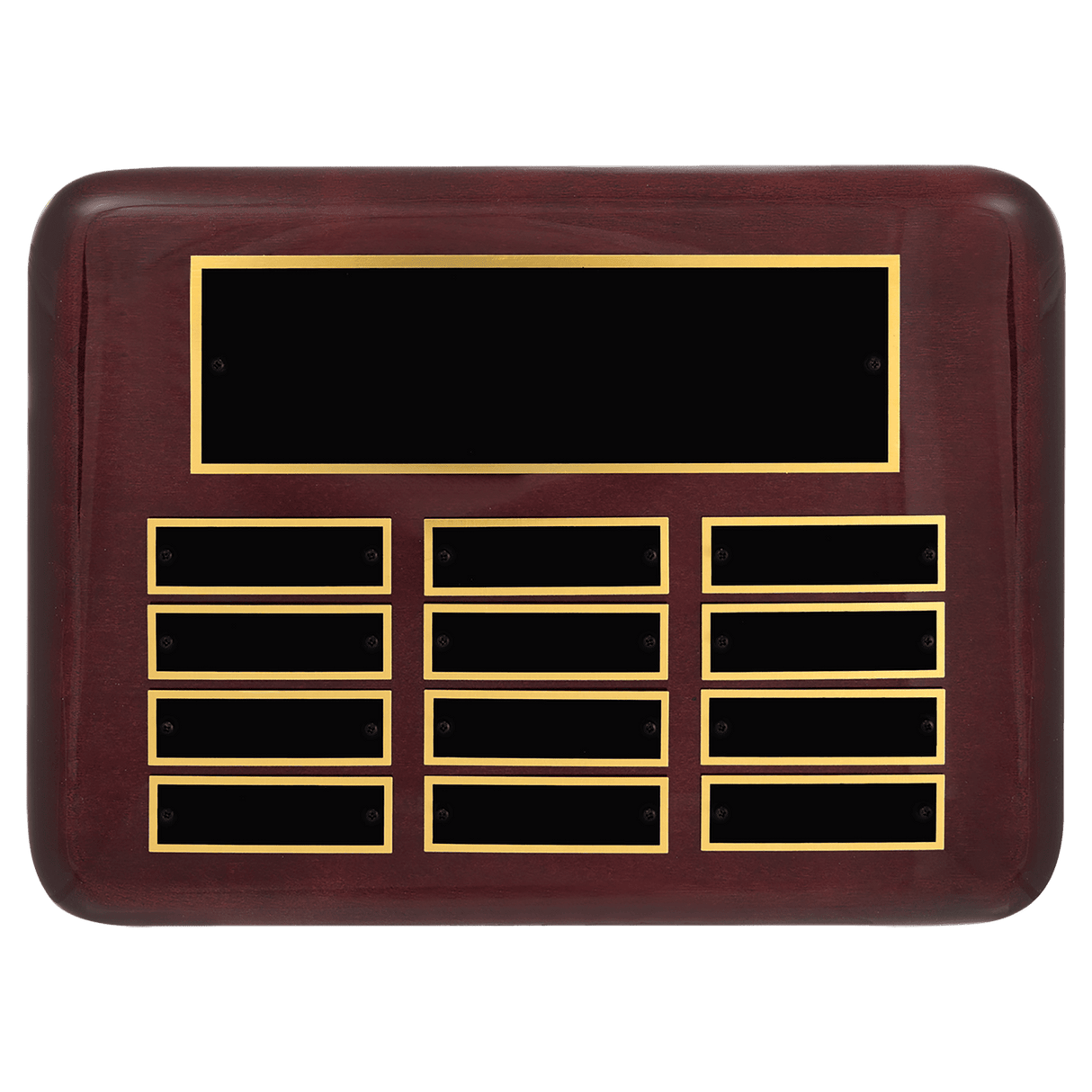 9" x 12"/Plates 7/8" x 2 3/4" Rosewood Piano 12 Plate Perpetual Plaque with Black Brass Plates